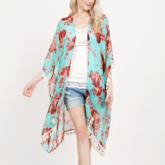 NEW Mint Green Kimono Cover Up - Picture 2 of 2